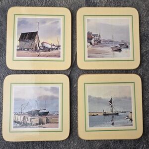 Clover Leaf Vintage Coastal/Nautical Scene Coasters- Set Of 4